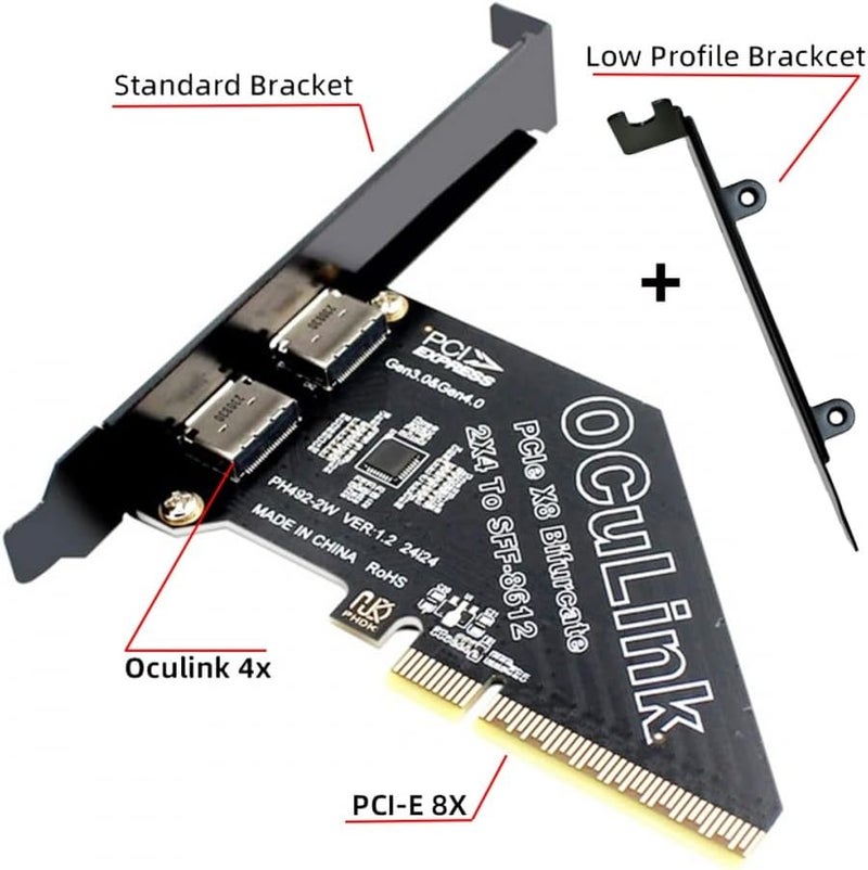 CY Adapter PCI-Express 4.0 PCIE 8X Detachable to Dual Oculink SFF-8612 SFF-8611 VROC Raid0 Adapter for U.2 SSD eGPU External Graphics Card Dock - Image 2